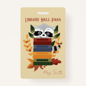 Raccoon with Books Library Hall Pass Abzeichen Ausweis (Vorderseite)
