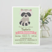 Raccoon, Woodland Animal Kid's Birthday Party Einladung (Stehend Vorderseite)