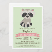 Raccoon, Woodland Animal Kid's Birthday Party Einladung (Vorne/Hinten)