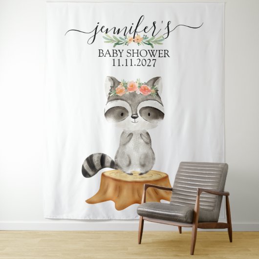 Raccoon Woodland Animals Baby Shower backdrop Wandteppich (Beispiel)
