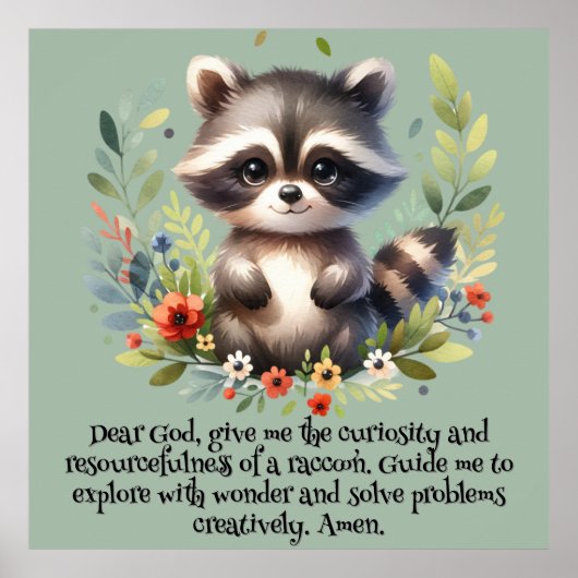 Raccoon Woodland Kinder Christliches Gebet auf bla Poster (Vorne)