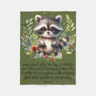 Raccoon Woodland Kinder Christliches Gebet auf Grü Fleecedecke