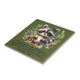 Raccoon Woodland Kinder Christliches Gebet auf Grü Fliese