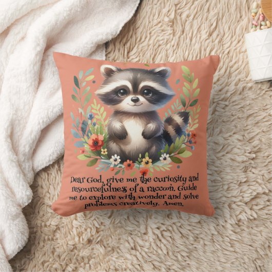Raccoon Woodland Kinder Christliches Gebet auf Ros Kissen (Decke)