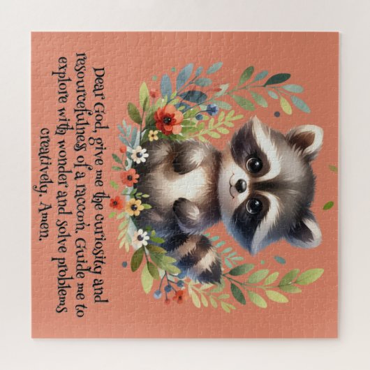 Raccoon Woodland Kinder Christliches Gebet auf Ros Puzzle (Horizontal)