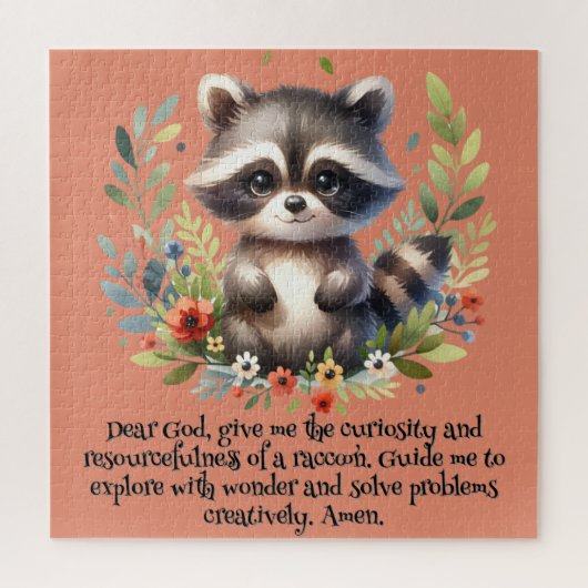 Raccoon Woodland Kinder Christliches Gebet auf Ros Puzzle (Vertikal)