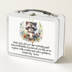Raccoon Woodland Kinder Christliches Gebet auf Wei Metall Brotdose