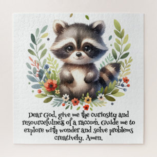 Raccoon Woodland Kinder Christliches Gebet auf Wei Puzzle