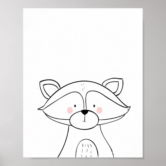 Raccoon Woodland Kinderzimmer Wall Art Monochrom Poster (Vorne)