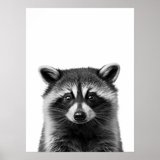 Raccoon Woodland Modernes Portrait Schwarz-weiß Poster (Vorne)