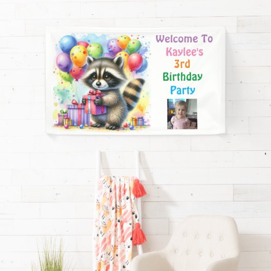 Raccoon Woodland Thema Geburtstag Personalisiert Banner (Insitu)