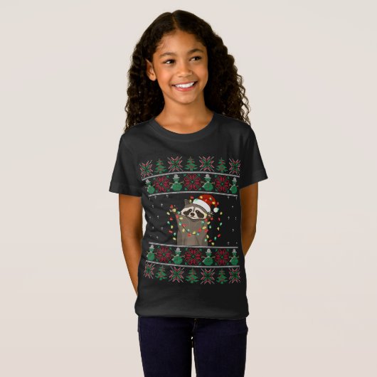 Raccoon Xmas Lights Raccoon Ugly Christmas Sweater T-Shirt (Vorne ganz)