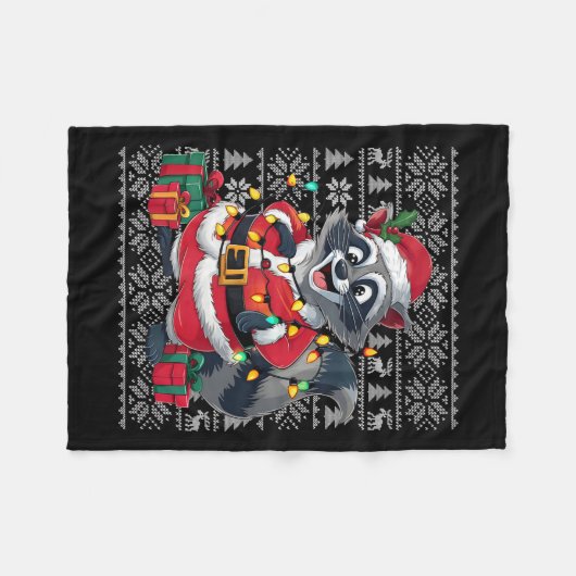 Raccoon Xmas Sweater Style Ugly Santa Raccoon Fleecedecke (Vorderseite (Horizontal))