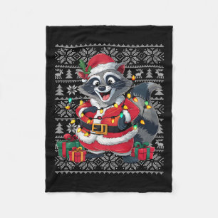 Raccoon Xmas Sweater Style Ugly Santa Raccoon Fleecedecke