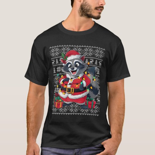 Raccoon Xmas Sweater Style Ugly Santa Raccoon T-Shirt (Vorderseite)
