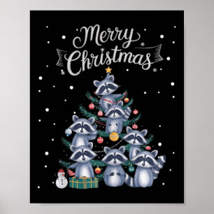 Raccoon Xmas Tree Raccoon Weihnachtsbaum Merry Chr Poster