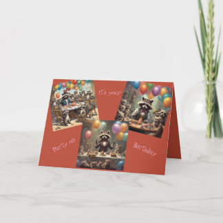 Raccoons Birthday Party-Happy Birthday Card Karte