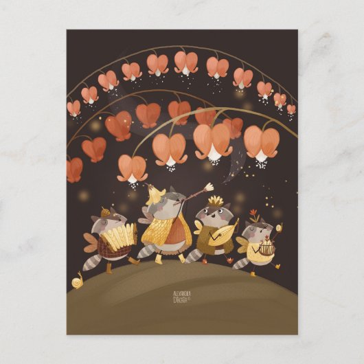 Raccoons Botanical Secrets von Alexandra Dikaia Postkarte (Vorderseite)