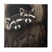 Raccoons Brown Niedlich Tree Fliese (Vorderseite)