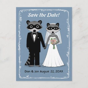 Raccoons, die Save the Date Blau Wedding sind Ankündigungspostkarte