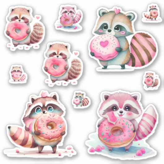 Raccoons essen Doughnut Aufkleber (Vorderseite)