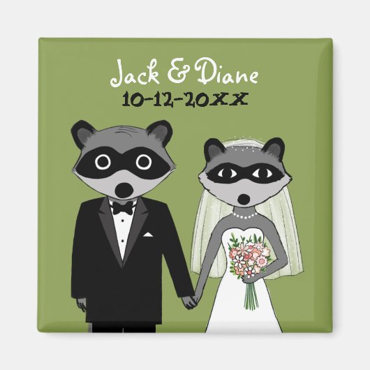 Raccoons Hochzeit Braut und Bräutigam mit eigenem  Magnet (Vorne)