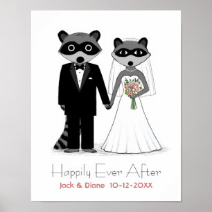 Raccoons Hochzeit Braut und Bräutigam mit eigenem  Poster