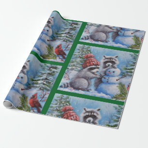 Raccoons - Schneemann und Kardinal Wrapping Paper Geschenkpapier