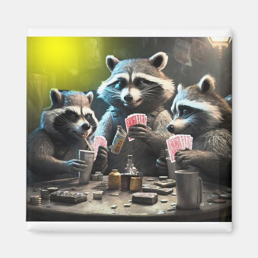 Raccoons spielen Poker Magnet (Vorne)