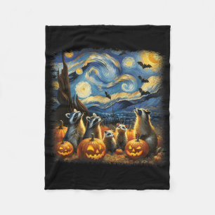 Raccoons und Possum Halloween Fall Van Gogh Starry Fleecedecke