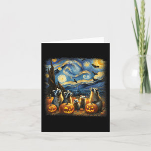 Raccoons und Possum Halloween Fall Van Gogh Starry Karte