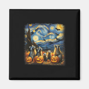 Raccoons und Possum Halloween Fall Van Gogh Starry Magnet