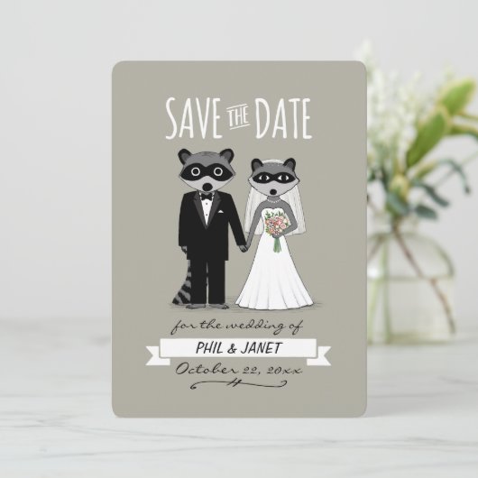 Raccoons Wedding Save the Date (Stehend Vorderseite)