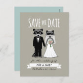 Raccoons Wedding Save the Date Ankündigungspostkarte (Vorne/Hinten)