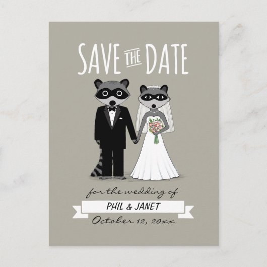 Raccoons Wedding Save the Date Ankündigungspostkarte (Vorderseite)