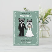 Raccoons Wedding Save the Date Aquamarin (Stehend Vorderseite)