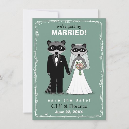 Raccoons Wedding Save the Date Aquamarin (Vorderseite)