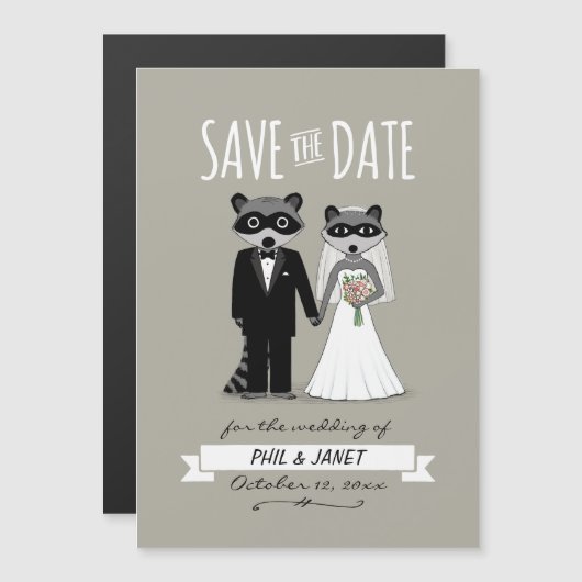 Raccoons Wedding Save the Date Magneteinladung (Vorne/Hinten)