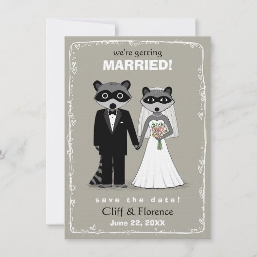 Raccoons Wedding Save the Date (Warm Gray) (Vorderseite)