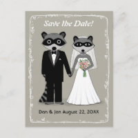 Raccoons Wedding Save the Date (Warm Gray)