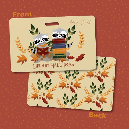 Raccos mit Books Library Hall Pass Abzeichen Ausweis