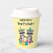 Raccos und Kuchen Geburtstagshellgelb Pappbecher (Vorderseite)