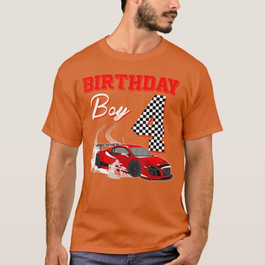 Race 4th Birthday Boy Party Racing 4 year old T-Shirt (Vorderseite)