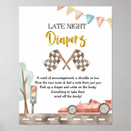 Race Baby Dusche Spate Night Diaper Unterschrift Poster