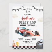 Race Car 1st Birthday Invitation, First Lap Racing Einladung (Vorderseite)