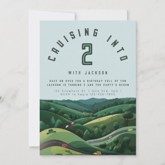 Race Car 2. Geburtstag Einladung | Junge's Zwei Fa (Vorderseite)