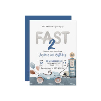 Race Car 2. Racing 2 Fast Birthday Einladung