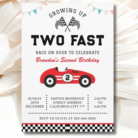 Race Car 2nd Birthday Two Fast Birthday Party Einladung