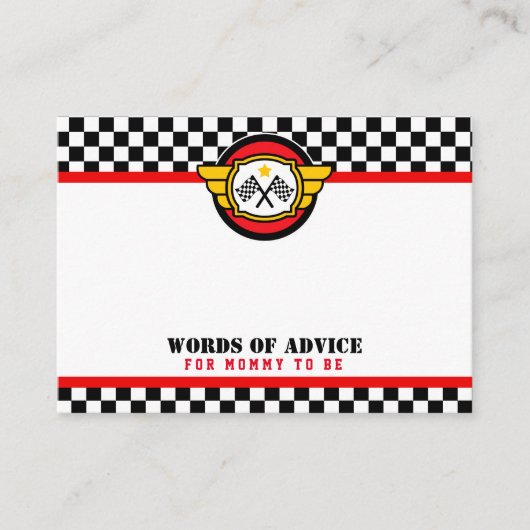 Race Car Advice Cards Kinderdusche Hinweiskarte (Vorderseite)