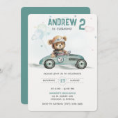 Race Car Baby Bear 2. Geburtstag Einladung (Vorne/Hinten)